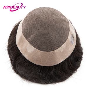 남성 머리 보철물 남성 가발 모노 NPU 가발 인간의 머리카락 시스템 웨이브 곱슬 인도 인간의 머리카락 교체 자연 색상 회색