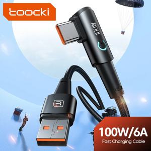 Toocki USB C 케이블, OPPO 100W 고속 충전 코드, Honor Huawei Oneplus Realme 충전기, 데이터 와이어, 90 도, 6A