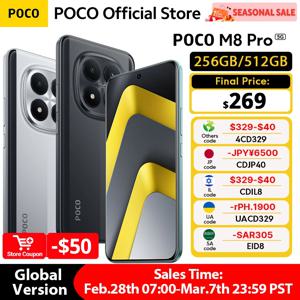 새로운 POCO M8 Pro 5G 스마트폰 글로벌 버전 스냅드래곤 7s Gen 4 NFC 6.83인치 1.5K 120Hz 디스플레이 6500mAh 100W 충전
