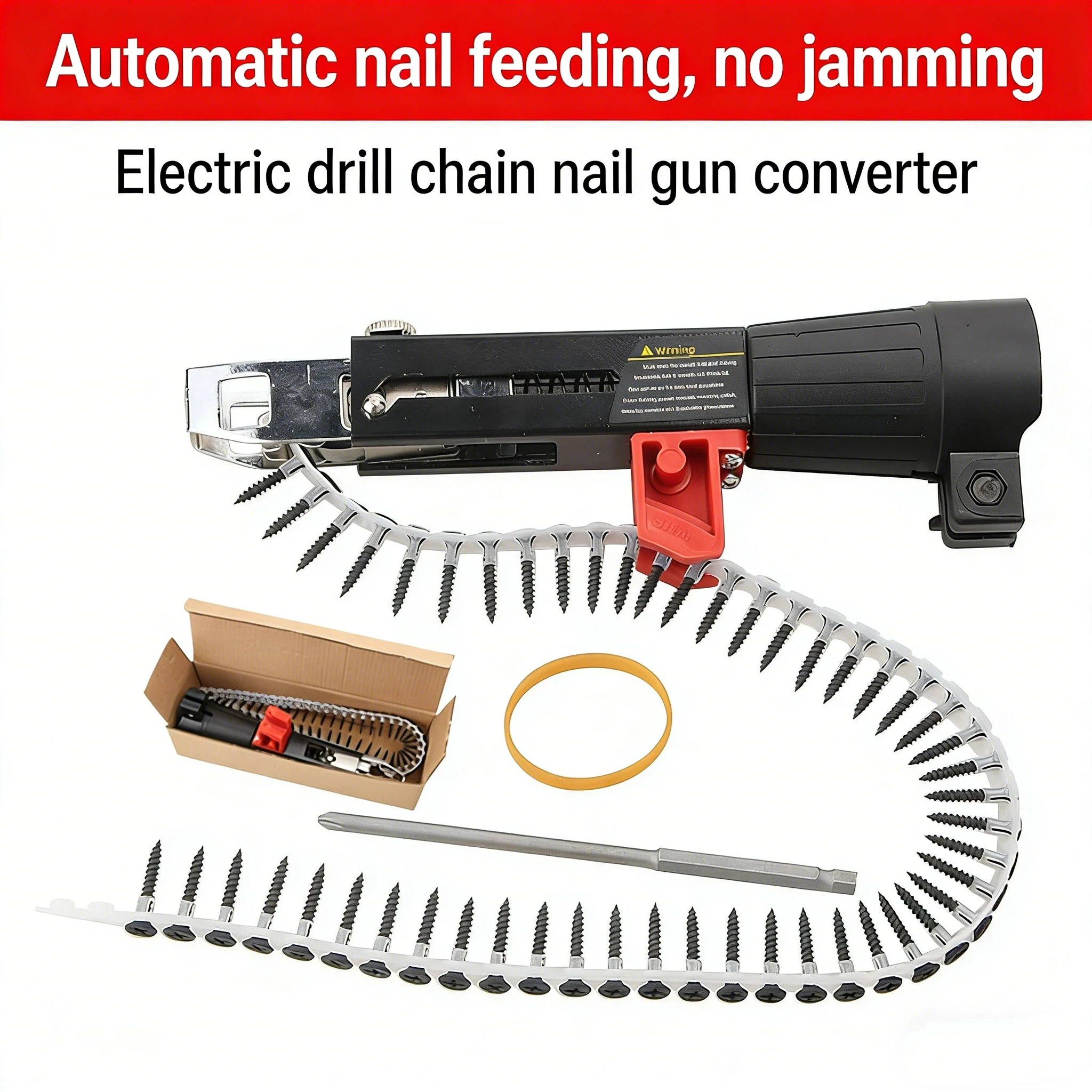 체인 벨트 자동 공급 네일건 헤드: 목공용 드라이월 리벳건 부착물, 전기 나사 자동 못 박기 도구 (목수용)