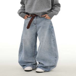 레트로 아메리칸 워싱 라이트 블루 심플 스트레이트 레그 남성 루즈 와이드 레그 청바지 캐주얼 롱 팬츠 청년 트렌드 봄 가을