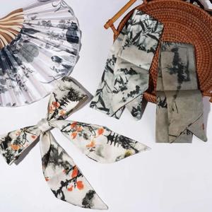 긴 수묵화 실크 스카프 미니멀리스트 스타일 고대 스타일 고대 머리띠 중국 스타일 프린트 스카프 긴 실크 스카프 여성용