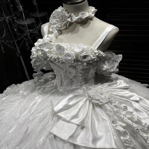 사일런트 에스테이트 로리타 가운 프린세스 스타일 이브닝 드레스 핸드메이드 플라워 미드 웨이스트 롱 스커트 공연, 웨딩, 회사 연례 회의용