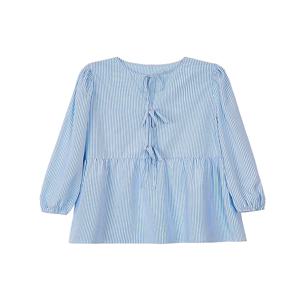 2025 가을 신상 여성 캐주얼 스트라이프 셔츠 타이 프론트 긴팔 루즈핏 셔츠 일상복