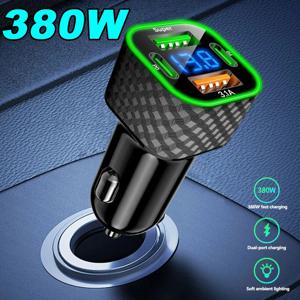 4 in 1 차량용 휴대폰 충전기 USB C 듀얼 PD 전압 표시 380W 초고속 충전 어댑터 아이폰 샤오미 오포 비보 삼성용