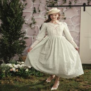 티이하일리 가을 여성 드레스 풀 랜턴 슬리브 롱 맥시 여성용 S-L 빈티지 하이 웨이스트 레이스 V넥 그린 레이스업 자수