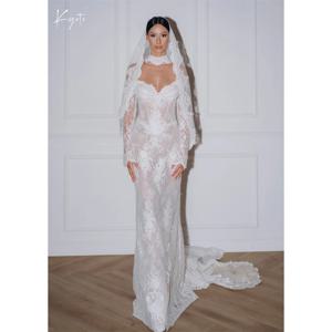교토 맞춤형 화이트 플로럴 레이스 웨딩 드레스 오프숄더 롱 슬리브 웨딩드레스 고급스러운 머메이드 이브닝 드레스