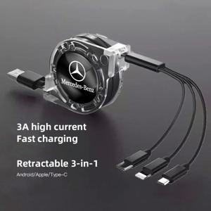 메르세데스 벤츠 B/C/E/S 클래스 A 클래스 C200L GLC GLK CLA W126 W140용 차량용 실내 3 in 1 고속 충전기 USB 데이터 케이블 액세서리