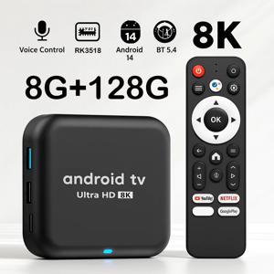 안드로이드 14 TV 박스 스마트 RK3518 쿼드 코어 미디어 플레이어 8K 울트라 HD 음성 제어 WiFi6 BT USB HDMI 구글 플레이 셋톱 박스