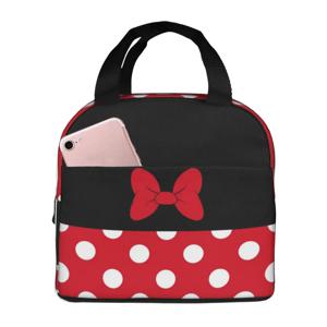 미키 마우스 만화 미니 재사용 가능한 도시락 상자 여성용 다기능 애니메이션 폴카 도트 열 쿨러 식품 절연 점심 가방