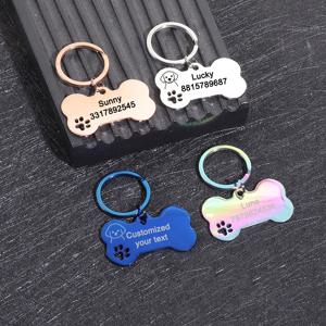 뼈 모양 맞춤형 텍스트 강아지 인식표 펜던트, 맞춤형 반려동물 ID 태그, 레이저 각인 스테인리스 스틸 개인 이름 강아지 인식표