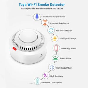 2팩 투야 스마트 WiFi 연기 감지기, 실시간 앱 알림 기능 탑재, 무선 화재 감지 센서 알람, 85dB 사운드, 가정/사무실용