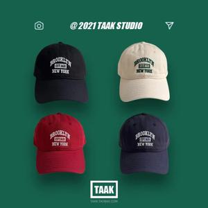 야구 모자 여성 봄 여름, 한국어 버전, 인 스트리트, 버건디 문자 자수, 모자, 여름 남성