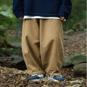 레트로 일본 디자인 솔리드 컬러 신축성 있는 허리 스트레이트 레그 작업복 바지 남성 여성 루즈 와이드 레그 캐주얼 바지