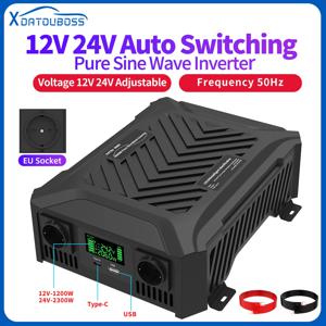 DATOU BOSS 순수 사인파 인버터 12v 24v 1200w 2300w 2개의 전압 지원 dc ac 인버터 12v ~ 220v EU 피크 전력 4000W