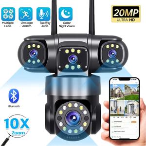 10K 20MP WIFI IP 카메라 야외 4 렌즈 4 화면 16X 줌 CCTV 무선 비디오 감시 카메라 6K 12MP 보안 보호