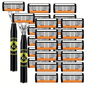 6 레이어 면도기 면도기 (면도기 홀더 1 개 + 블레이드 헤드 6 개) 카세트 면도기 세트 블루 바디 페이스 제모 칼 여성 남성