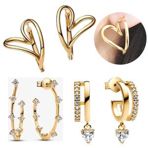 골든 925 스털링 실버 유기농 하트&지르콘 귀걸이&하트 드롭 귀걸이 여성용 유럽 주얼리