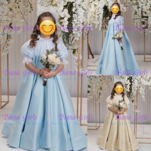 럭셔리 고급 세례 성찬 꽃 드레스 새틴 푹신한 웨딩 어린 공주님 키즈 생일 파티 이브닝 가운