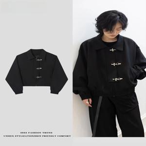 짧은 미국 스타일 레트로 재킷 남성용 멋진 다크 디자인 독특한 봄 가을 아우터 폴리에스터 스탠다드 핏 재킷