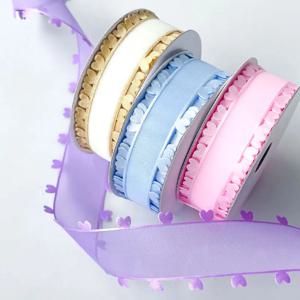 20yd 수제 활 공예 웨딩 발렌타인 데이 선물 꽃 포장 액세서리에 대 한 다채로운 사랑 심장 Organza 리본 2.5cm