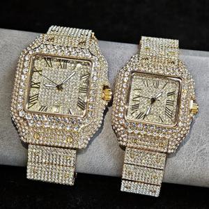 유니게트 럭셔리 아이스 워치 남녀 패션 힙합 풀 다이아몬드 스퀘어 커플 손목시계 선물 2026 특가 판매