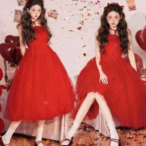 여아용 레드 사진 촬영 의상, 인물 사진 촬영, 스튜디오 신상품, 2024년 가을 무대 의상, 민족 의상