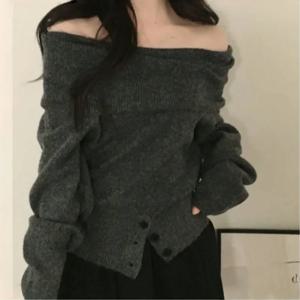 여성용 니트 스웨터 편안하고 부드러운 코지 오버헤드 원숄더 디자인 두꺼운 겨울 패션 여성용 최고급 소재