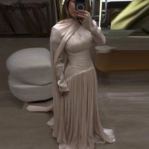 에이타일 아랍 스타일 이브닝 드레스 O넥 플리츠 크레이프 맞춤형 플로어 길이 무슬림 케이프 소매 A라인 프롬 웨딩 파티 가운