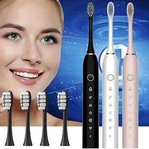 6단계 모드 타이머가 있는 전동 칫솔, 브러시 헤드 4개 소프트 칫솔, 효과적으로 치아와 잇몸을 청소, 성인용 치아 클리너
