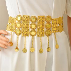 신부용 골든 벨트 - 정교한 동전 태슬 및 필리그리 디자인으로 고급 웨딩 드레스 허리 장식과 시대를 초월한 신부의 우아함을 연출합니다