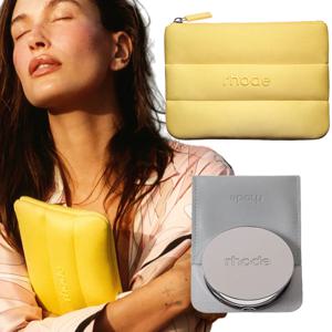 Rhod Lemontini 여성용 옐로우 메이크업 가방 휴대용 여행용 소형 화장품 가방 지퍼 세면 용품 가방 파우치 립스틱 보관 가방