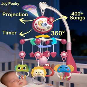 360 °   뮤지컬 아기 침대 모빌 회전형 야간 조명 프로젝션 침대 벨 장난감 4단계 타이머 걸이형 유아 신생아 침대 옆 선물