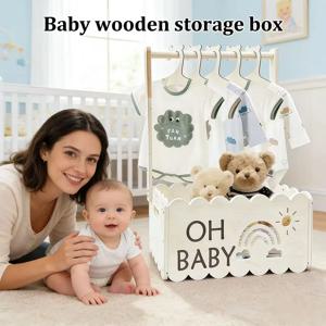 1개, 다용도 나무 세례 바구니 수납장, 임산부와 신혼부부를 위한 선물로 적합, 신생아 옷 보관용 옷걸이, 목욕 선물 바구니, 신생아 환영 선물 바구니