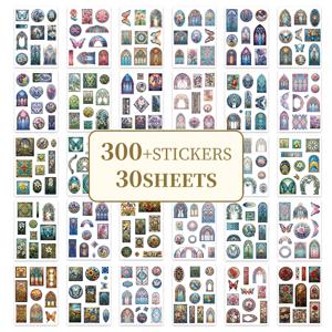 30장 빈티지 PET 플로럴 윈도우 스크랩북 스티커 방수 코일북 (저널, 사진 프레임, DIY 공예, 문구류용)