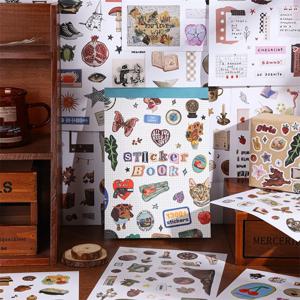 50매 모멘트 페이퍼 스티커북, 동물, 식물, 과일 디자인 모음, 스크랩북킹, 저널링, DIY 공예 용품