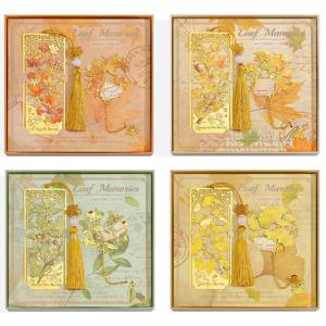 2개 세트 빈티지 나뭇잎 금속 책갈피 선물 세트, 실크 태슬이 달린 속이 빈 불규칙 모양의 우아한 책 페이지 홀더 (독자용)