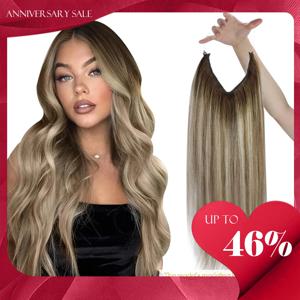 VeSunny 피쉬 라인 인모 연장 와이어 내추럴 헤어 원피스 인비저블 와이어 헤어 웨프트 2개 클립 포함 블론드 소프트 레미 헤어