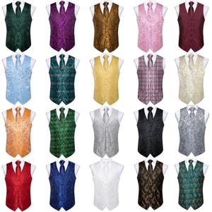 패션 남자 그린 페이즐리 비즈니스 조끼 chaleco hombre 럭셔리 웨딩 레드 양복 조끼 넥타이 포켓 스퀘어 커프스 단추 무료 배송