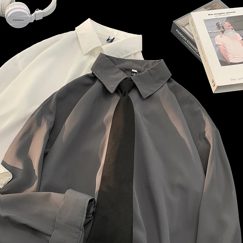 자외선 차단 남성용 셔츠 퓨어 컬러 오버사이즈 긴팔 캐주얼 드레이프 느낌 여름 패셔너블 루즈핏 젊은층 인기