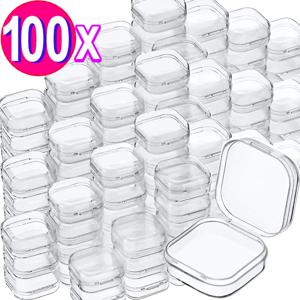 100pcs 많은 미니 사각형 스토리지 박스 투명 플라스틱 플립 커버 작은 케이스 알약 보석 방진 스토리지 팩 상자 도매