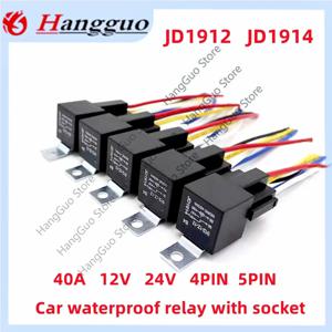 릴레이 소켓 포함 자동차 릴레이, JD 1912 1914 2912, 범용 수정 및 유지 보수 2914, 40A, 12V, 24V, 4 핀, 5 핀