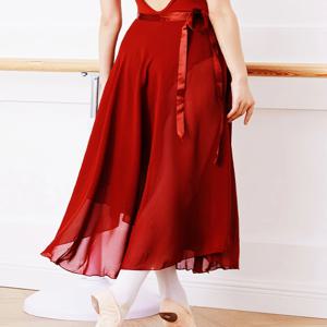 성인 여성 발레 댄스 스커트 긴 시폰 댄스 스커트 서정적 소프트 발레 드레스 블랙 부르고뉴 반투명 댄스 의상