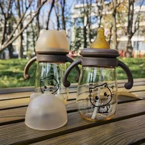 300ML 아기 병 먹이 컵 PPSU 유아 방울 방지 아기 넓은 구경 우유 병 어린이 마시는 컵 밀짚 더블 핸들