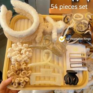 54pcs 가을 겨울 밀크 티 컬러 시스템 헤어 밴드 잡아 클립 대장 헤어 밴드 사이드 클립 고탄성 헤어 밴드