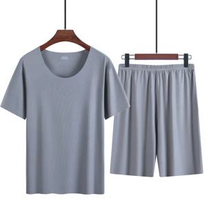 남성용 투피스 아이스 실크 잠옷 남성용 여름 얇은 모달 반팔 잠옷 Homewear 남성용 대형 잠옷 Homewear Set
