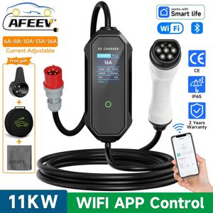 AFEEV 유형 2 휴대용 EV 충전기 11KW 16A 3상 Wallbox IEC62196-2 EVSE 고속 충전 케이블 CEE 플러그 WIFI APP Bluetooth 제어