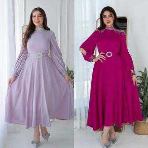 맞춤형 저지 모조 다이아몬드 술 드레이프 웨딩 파티, A 라인 하이 칼라, 맞춤형 가운, 미디 드레스