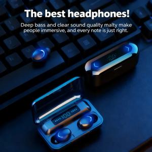 새로운 F9 블루투스 헤드폰 9D 스테레오 하이베이스 스포츠 이어폰 핸즈프리 터치 컨트롤 Tws 무선 이어버드 방수 헤드셋