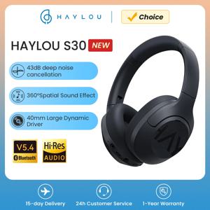 HAYLOU S30 무선 블루투스 5.4 헤드폰, 43dB 적응형 노이즈 캔슬링 헤드셋, 40mm 드라이버, 80H 재생 시간 이어폰
